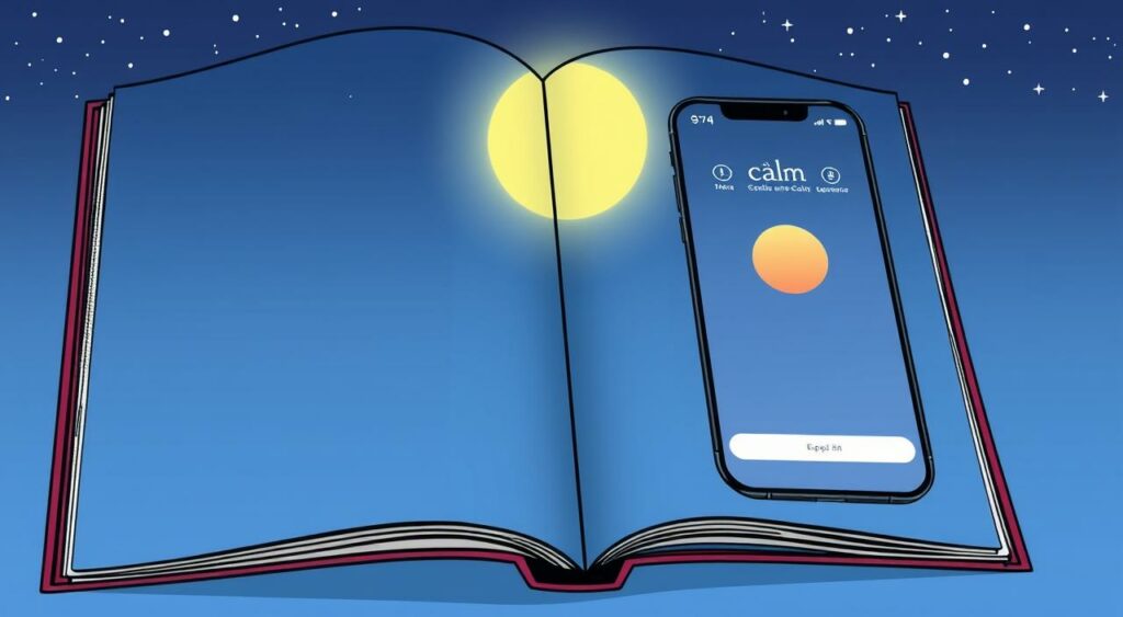 Gerar imagem do aplicativo Calm, mostrando uma sessão de meditação.