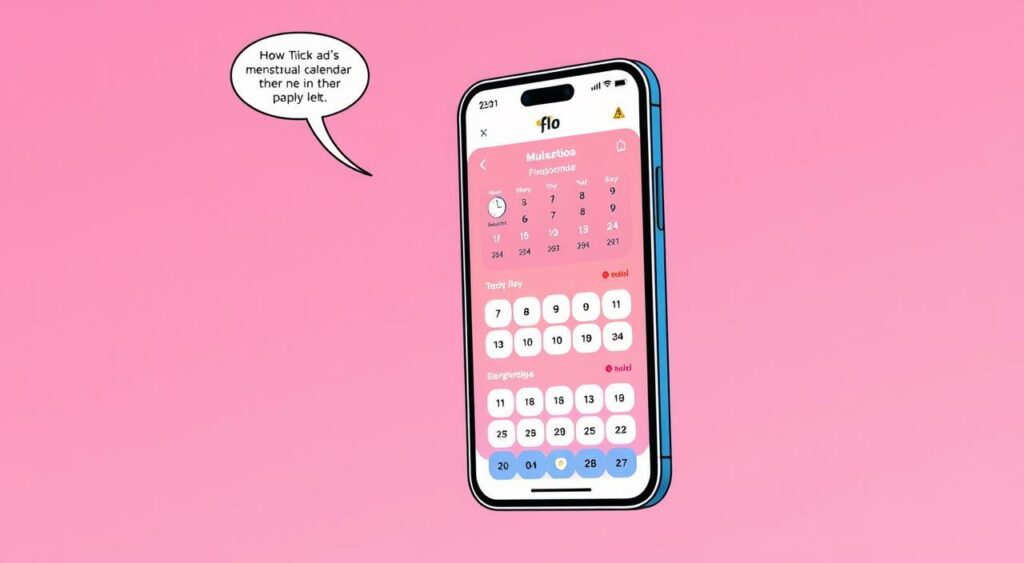 Gerar imagem do aplicativo Flo, mostrando seu calendário menstrual.