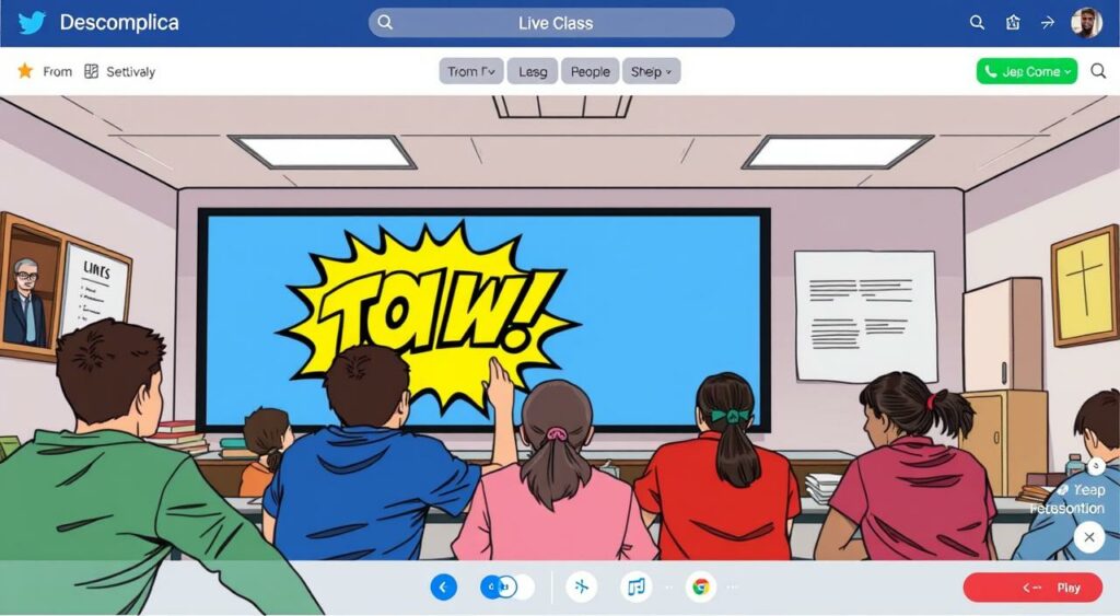Imagem da tela de aulas ao vivo do Descomplica com alunos interagindo