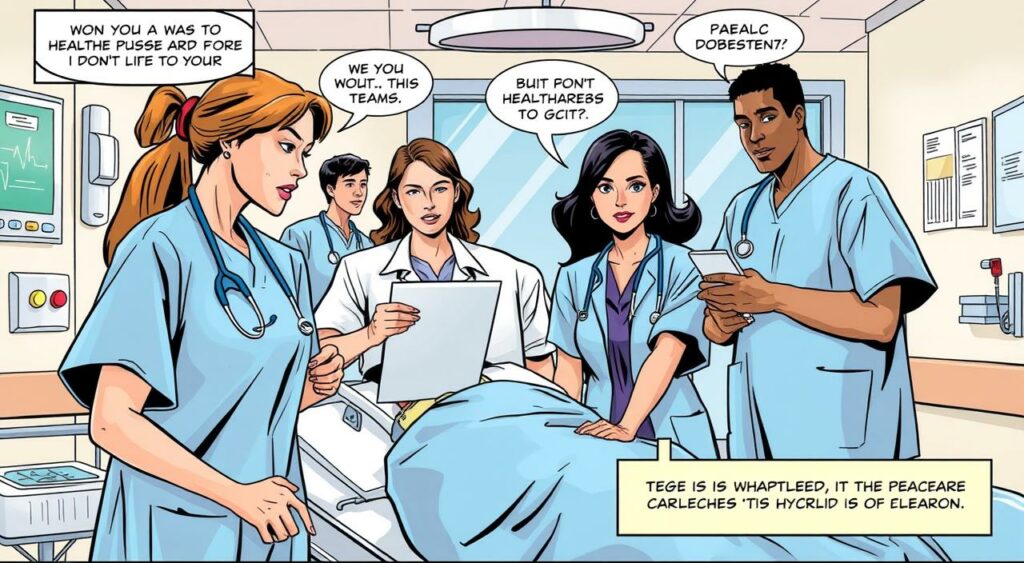 Imagem de profissionais de saúde em um hospital