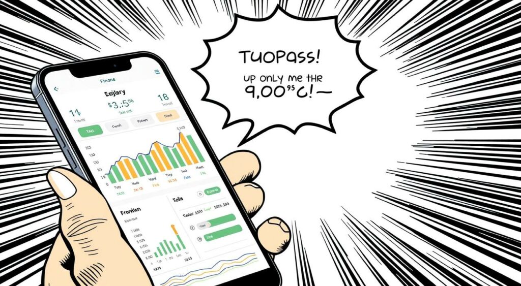 Imagem de um aplicativo de finanças pessoais sendo usado em um smartphone