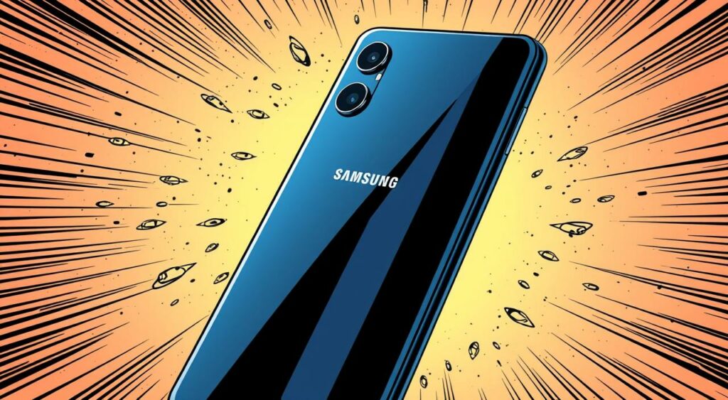 Imagem de um celular Samsung Galaxy A15 5G com câmera de 50MP