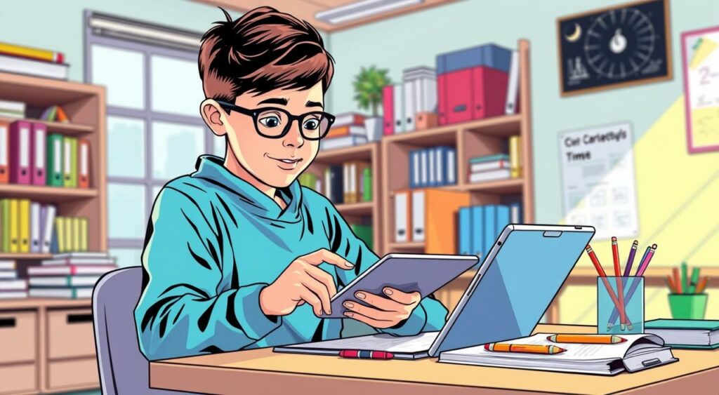 Imagem de um estudante usando um aplicativo de educação