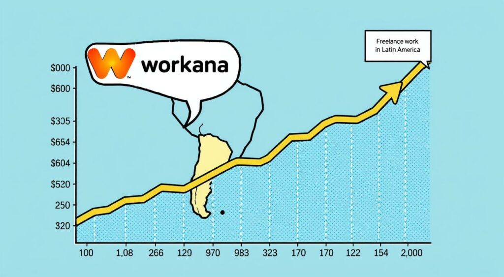 Imagem de um gráfico mostrando o crescimento do freelance na América Latina, com a logo da Workana.