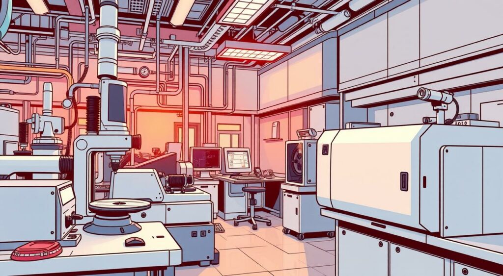 Imagem de um laboratório com equipamentos de metrologia