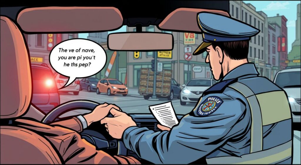 Imagem de um motorista recebendo uma multa de trânsito