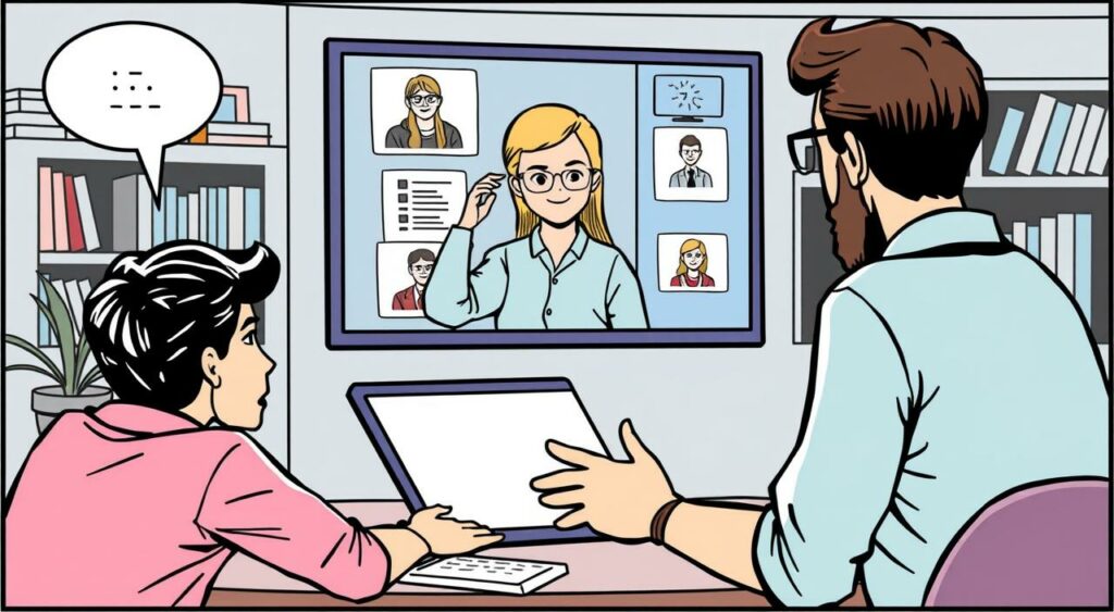 Imagem de um professor fazendo um curso de idiomas online