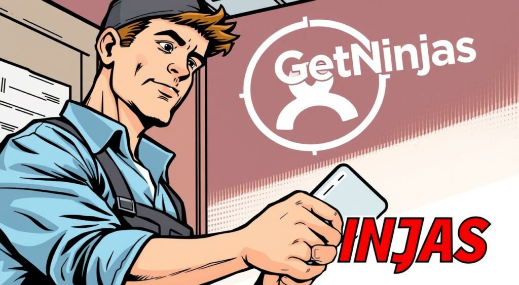 Imagem de um profissional oferecendo um serviço com a logo do GetNinjas ao fundo.