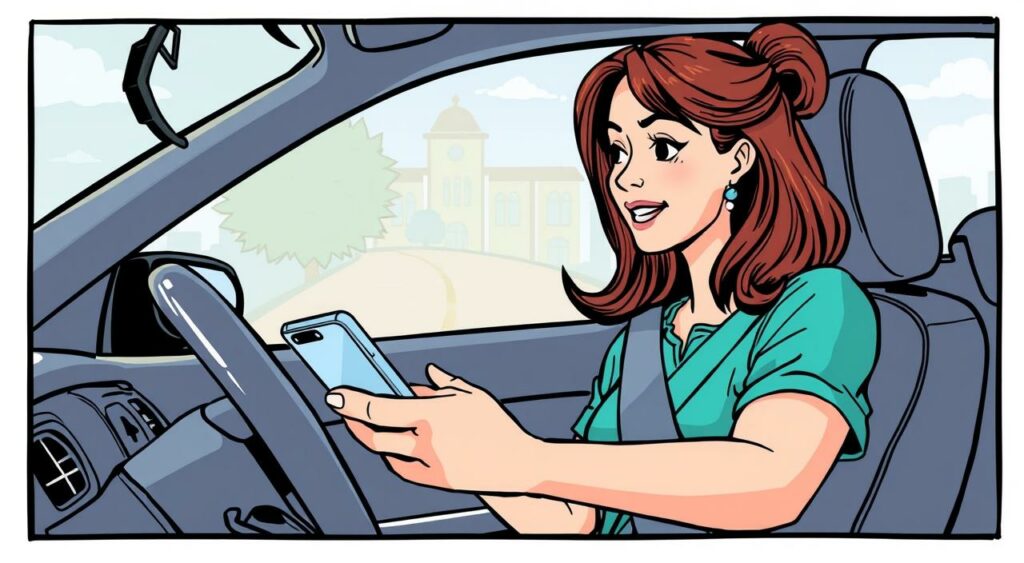 Imagem de uma mulher usando o aplicativo Lady Driver durante uma viagem segura