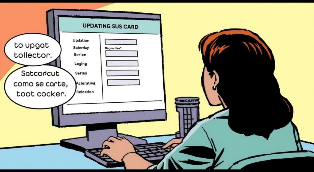 Imagem de uma pessoa atualizando dados do Cartão SUS em um computador
