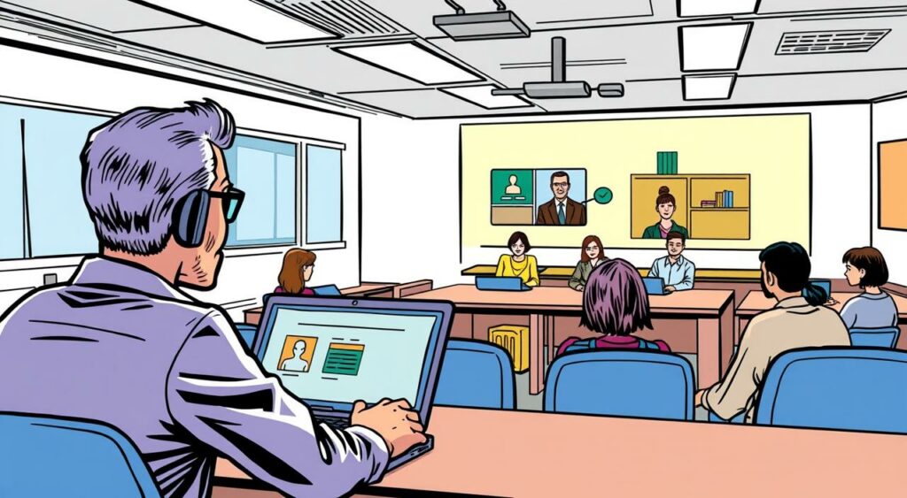 Imagem de uma pessoa dando aula online
