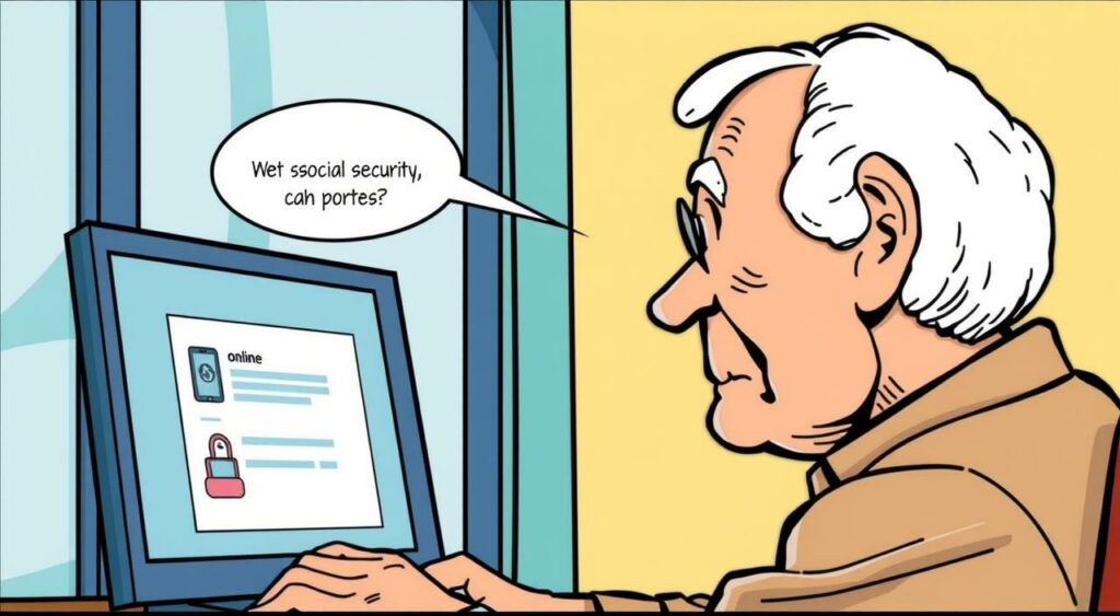 Imagem de uma pessoa idosa acessando um portal online do INSS