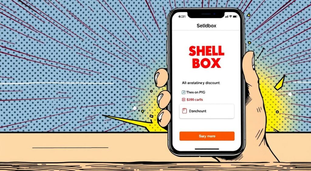 Imagem do aplicativo Shell Box mostrando a tela de descontos